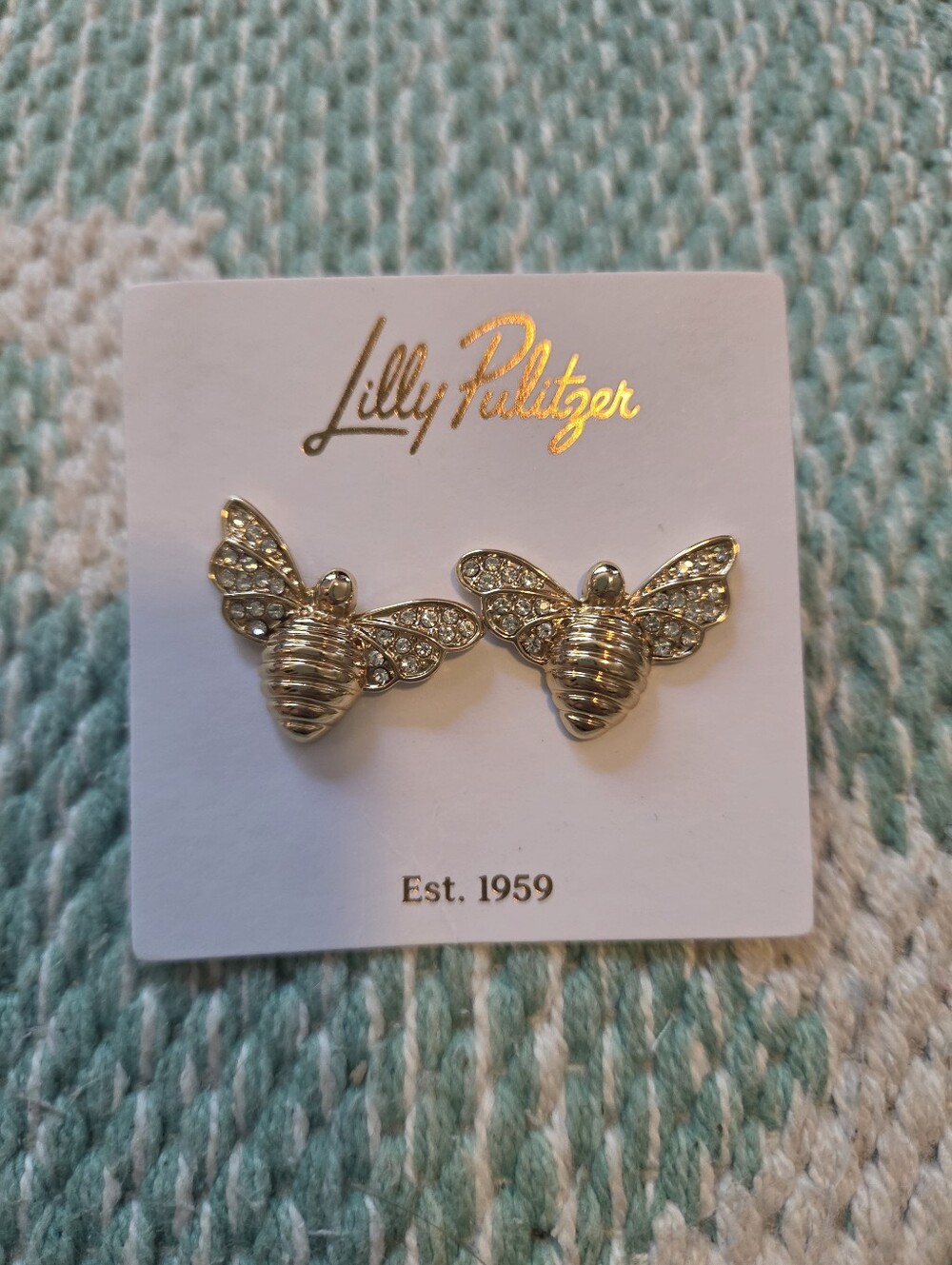 NWT Lilly Pulitzer Gold Bee Crystal Stud Earrings - Gold